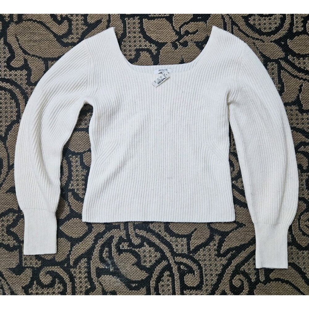 MADEWELL SoftWool Square-Neck Pullover Sweater Women's Size Medium Cloud NT585